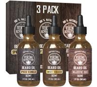 Viking Revolution Huile de barbe pour hommes 3 Pack - Natural Mens Mens Beard Oil Varied Set - Vanille epicee Sweet Tobacco Majestic Oud - Barbe