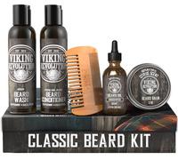 Viking Revolution - Kit Barbe Homme - Adoucit & Hydrate - avec Shampoing & Après Shampoing Barbe, Peigne Barbe, Baume & Huile Barbe Homme - Cadeau Homme - Classic