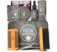 Viking Revolution - Kit Barbe Homme - Inclus Brosse Barbe en Poils de Sanglier, Peigne Barbe en Bois, Baume Barbe & Huile Barbe Homme, Ciseaux Barbe & Moustache - Cadeau Homme