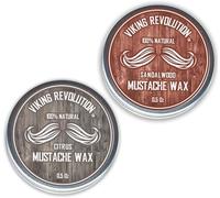 Viking Revolution - Lot de 2 Cires à Moustache - Cire Moustache & Barbe pour Homme - Moustache Wax Fixation Forte Aide à Coiffer - Agrumes & Bois de Santal, Lot de 2, 14 g Chaque