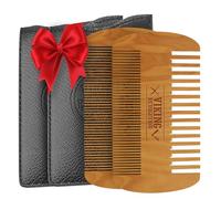 Viking Revolution Wooden Beard Comb & Case, Dual Action Fine & Coarse Teeth, Perfect for use with Balms and Oils, Top Pocket Comb for Beards & Mustaches (2 Pack)