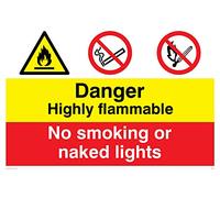 Viking Signs CN614-A4L-V Autocollant en vinyle avec inscription « Danger highly Flammable, No Smoking or Naked Light », 300 mm H x 200 mm L