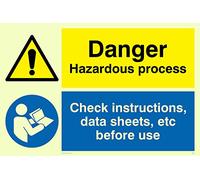 Viking Signs Cn651-a4l-pv "Danger dangereux Processus, Consultez Instructions, SATA, feuilles, etc. avant l'utilisation" des Signes, vinyle autocollant Photoluminescent, 300 mm H x 200 mm L