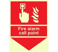 Viking Signs Fv342-a5p-pv "Fire Alarm Call point" Sign, bouton d'alarme et flammes avec flèche vers le bas, Photo luminescent en vinyle autocollant, 150 mm H x 200 mm L