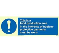 Viking Signs Mh197-l15-p "c'est une zone de production de nourriture dans les centres d'hygiène de protection les vêtements Doivent être portées" Panneau, plastique, semi-rigide Photo luminescent, 50 mm H x 150 mm L