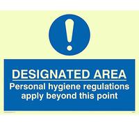 Viking Signs Mh201-a5l-p "Désigné Zone Hygiène personnelle Réglementations appliquer au-delà de ce point" Sign, semi-rigide Photo luminescent Plastique, 150 mm H x 200 mm L