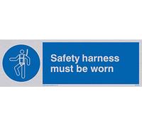 Viking Signs Mp298-l15-sv "Harnais de sécurité Doivent être portées" Panneau, Argent en vinyle, 50 mm H x 150 mm L