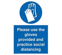 Viking Signs Panneau de distanciation sociale en plastique rigide de 3 mm avec inscription « Please use the gloves provided and practice ».