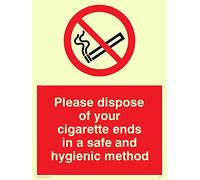 Viking Signs Ps19-a5p-pv "Veuillez jeter vos Bouts de cigarette dans une méthode sûre et hygiénique" signer, autocollant, 200 mm Photoluminescent H x 150 mm L