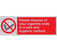 Viking Signs Ps19-l31-sv "Veuillez jeter vos Bouts de cigarette dans une méthode sûre et hygiénique" Sign Vinyle, Argent, 100 mm H x 300 mm L