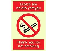 Viking Signs Ps912-a4p-p "Diolch AM Beidio Ysmygu/Merci pour ne pas fumer" Sign, plastique, semi-rigide, 300 mm H x 200 mm L Photoluminescent