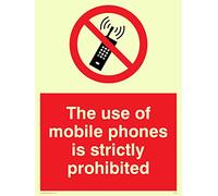 Viking Signs Pv50-a5p-p "L'utilisation des téléphones mobiles est Strictement interdite" Sign, plastique, semi-rigide, 200 mm Photoluminescent H x 150 mm L