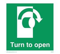 Viking Signs SA403-S85-V Panneau en vinyle avec flèche vers le bas droite « Turn to open », 85 mm H x 85 mm L, vert