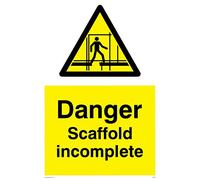 Viking Signs Wc499-a4p-1 m "Danger Échafaudage Incomplet" Sign, 1 mm Semi Rigide Plastique, 300 mm H x 200 mm L