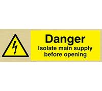 Viking Signs We87-l31-g "Danger d'Isoler principal d'alimentation avant d'ouvrir" Sign, rigide Plastique Doré, H 100 mm x 300 mm L