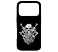Viking Skull with Helmet with Viking Axe - Black and White Coque pour iPhone 17 Pro
