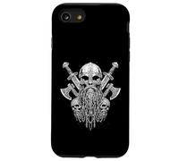 Viking Skull with Helmet with Viking Axe - Black and White Coque pour iPhone SE (2020) / 7/8