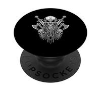 Viking Skull with Helmet with Viking Axe - Black and White PopSockets PopGrip Adhésif