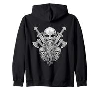 Viking Skull with Helmet with Viking Axe - Black and White Sweat à Capuche