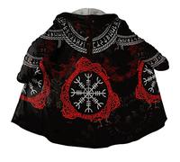 Viking Tattoo Manteau Capuche Fausse Cachemire pour Homme Cape d'hiver Nordique Imprimée 3D Veste Plus Chaude,Aegishjalmur,3XL