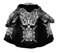 Viking Tattoo Manteau Capuche Fausse Cachemire pour Homme Cape d'hiver Nordique Imprimée 3D Veste Plus Chaude,Helm of awe,M