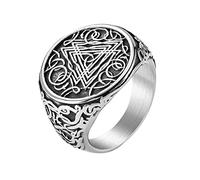 Viking Valknut Symbol Ring - Homme Acier Inoxydable Nordic Odin Symbole Triangle Noeud Anneau - Noeud Celtique Vintage Amulette Pirate Anneau Pagan Hip Hop Bijoux Taille 7-12
