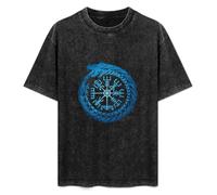 Viking Vegvisir Jormungandr World Serpent Men's T-Shirt Unisex Black Cotton Print Tee Shirts S