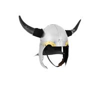 Viking Warrior Helmet with Real Horns - Medieval Costume - One Size Fits Most - Metallic