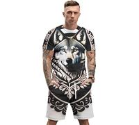 Viking Wolf Tattoo 3D Print T-Shirt pour Hommes et Short de Plage Ensemble Survêtement d’été Ensemble 2 pièces Ensemble Tenue Streetwear