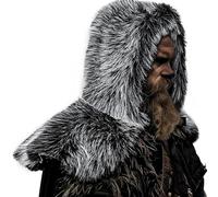 Vikinges Cape médiévale en fausse fourrure avec ruban pour costume de guerrier Renaissances Costume de cheminée médiévale, Noir et blanc deux, taille unique