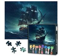 Vikings Bateau pirate Puzzle adulte 1000 blocs, puzzle géant bateau pirate, nuit tempête océan puzzle adulte, jeux de puzzle ou jouets pour amis plus âgés 50 x 70 cm