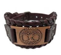 Vikings Bracelet viking Yggdrasil arbre du monde en cuir et métal marron cuivré