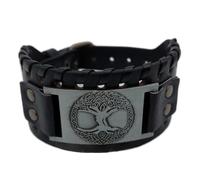 Vikings Bracelet viking Yggdrasil arbre du monde en cuir et métal noir argenté