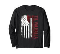 Vikings Lovers Norse Viking Axe American Flag Til Valhalla Manche Longue