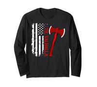 Vikings Lovers Norse Viking Axe American Flag Til Valhalla Manche Longue