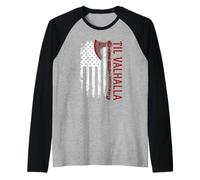 Vikings Lovers Norse Viking Axe American Flag Til Valhalla Manche Raglan
