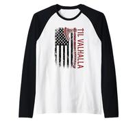 Vikings Lovers Norse Viking Axe American Flag Til Valhalla Manche Raglan