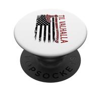 Vikings Lovers Norse Viking Axe American Flag Til Valhalla PopSockets PopGrip Adhésif