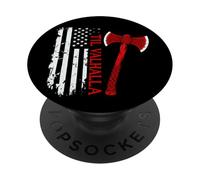 Vikings Lovers Norse Viking Axe American Flag Til Valhalla PopSockets PopGrip Adhésif