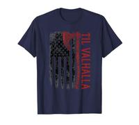 Vikings Lovers Norse Viking Axe American Flag Til Valhalla T-Shirt
