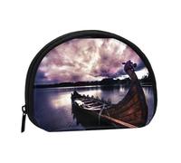 Vikings Mini sac de rangement portable en polyester imprimé bateau pour petits objets personnels, Noir , Taille unique