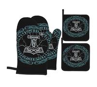 Vikings Norse Mythology Lot de 4 Gants de Four et maniques, Gants de Four et maniques résistants à la Chaleur pour la Cuisine, la Cuisson, Les grillades, Le Barbecue