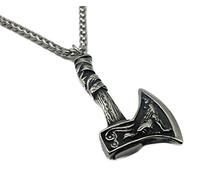 Vikings Pendentif en métal Motif hache viking Loup avec collier en acier inoxydable dans une pochette à bijoux, Métal