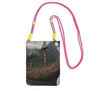 Vikings Petit sac à bandoulière imprimé bateau pour téléphone portable avec sangle réglable pour femme, Fuchusia, Taille unique