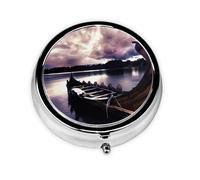 Vikings Pilulier de voyage rond imprimé bateau mignon petite poche en métal pour homme et femme 3 compartiments pilulier portable pour sac à main ou poche