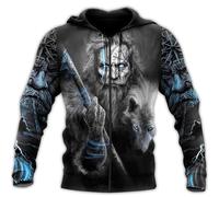Vikings Tatouages Hommes Hoodies Impressions 3D Mythologie Scandinave Zip Complet Sweatshirt Manches Longues Harajuku Veste Cadeaux Pour Hommes(Medieval zip hoodie,XXL)