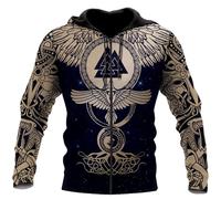 Vikings Tatouages Hommes Hoodies Impressions 3D Mythologie Scandinave Zip Complet Sweatshirt Manches Longues Harajuku Veste Cadeaux pour Hommes(Viking Zip Hoodie,XXL)
