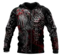 Vikings Tatouages Hommes Hoodies Impressions 3D Mythologie Scandinave Zip Complet Sweatshirt Manches Longues Harajuku Veste Cadeaux Pour Hommes(Norse mythology zip hoodie,XXL)