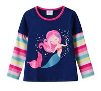 VIKITA Filles T-Shirt à Manches Longues Imprimé Sirène Coton Tops L3123Bleu 9-10 Ans