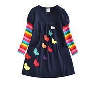 VIKITA Robe Enfant Broderie Fleur Robe rayée Coton Fille - Lh5805-140/150cm (11-12 Ans),Multicolore